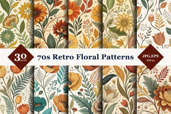 70s Retro Floral Seamless Patterns 06