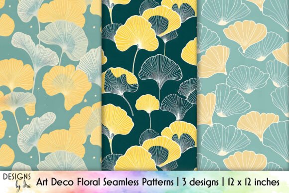 Art Deco Ginkgo Floral Seamless Patterns