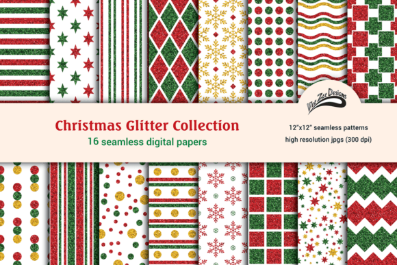 Christmas Digital Paper Glitter Patterns