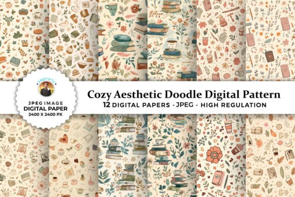 Cozy Aesthetic Doodle Digital Patterns