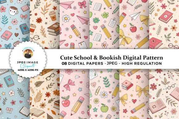 Cute School Bookish Digital Patterns