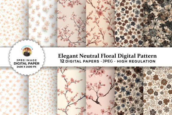 Elegant Neutral Floral Digital Patterns
