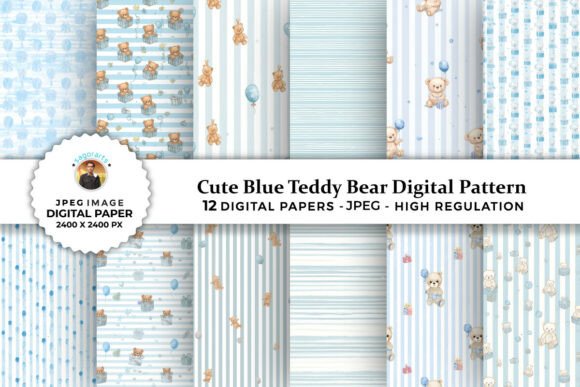 Elevating Craft and Commerce with Cute Blue Teddy Bear Digital Patterns