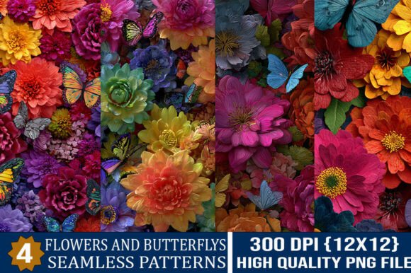 Flower Butterfly Seamless Patterns Set
