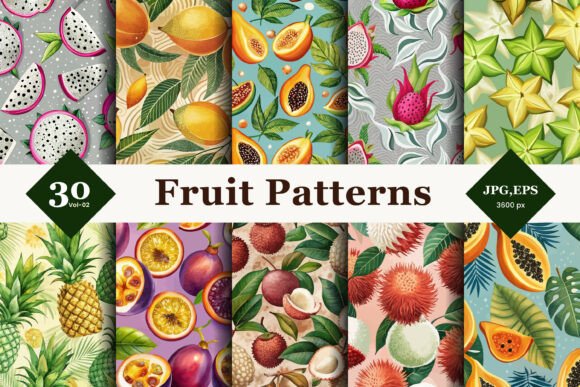 Fruit Seamless Patterns 02: Elevating Design with Tropical Vibrancy