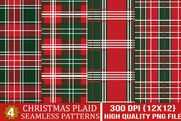 Holiday Plaid Seamless Patterns PNG Set