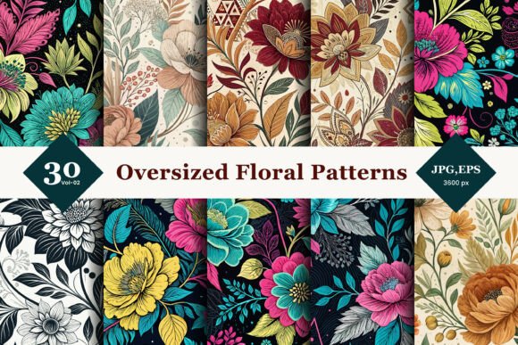 Oversized Floral Seamless Patterns 02