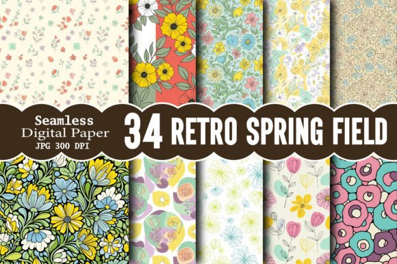 Revitalize Your Creative Projects with Retro Spring Field Seamless Patterns