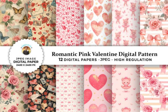 Romantic Pink Valentine Digital Patterns