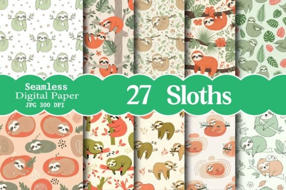 Sloths Seamless Digital Patterns