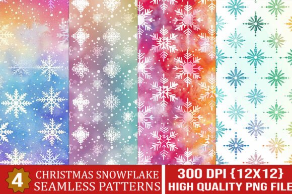 Snowflake Seamless Patterns PNG Bundle: Elevate Your Winter and Holiday Designs