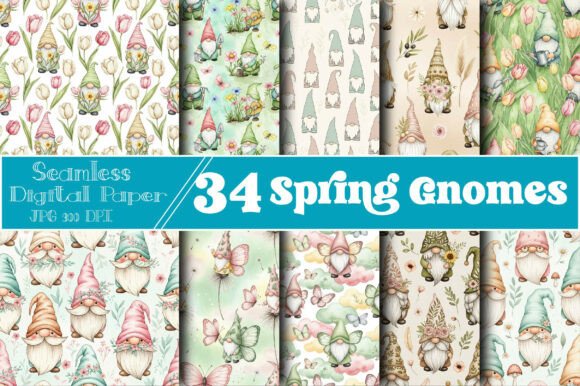Spring Gnomes Seamless Patterns