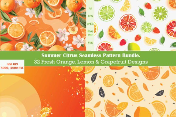 Summer Citrus Seamless Patterns: Elevate Your Designs with Vibrant, Refreshing Aesthetics