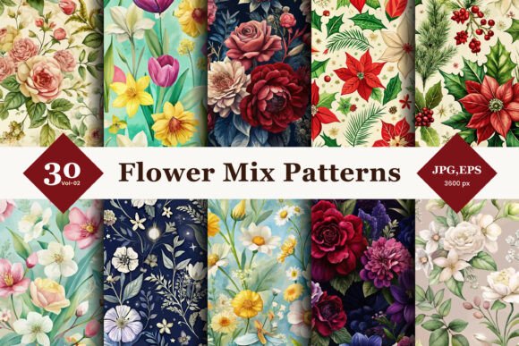 Unlocking Creative Potential with Flower Mix Style Seamless Patterns 02