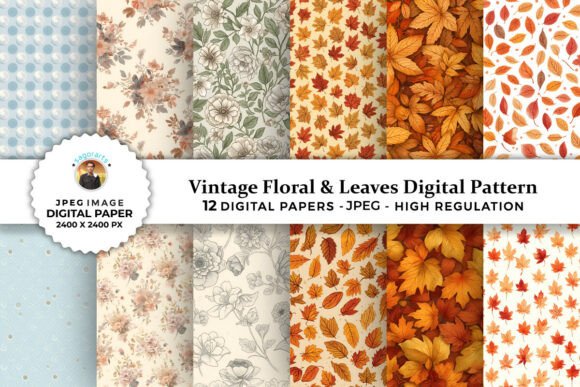 Vintage Floral Leaves Digital Patterns