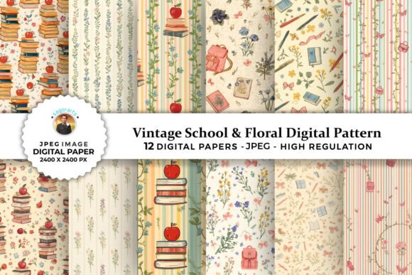 Vintage School Floral Digital Patterns