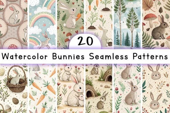 Watercolor Bunnies Seamless Patterns